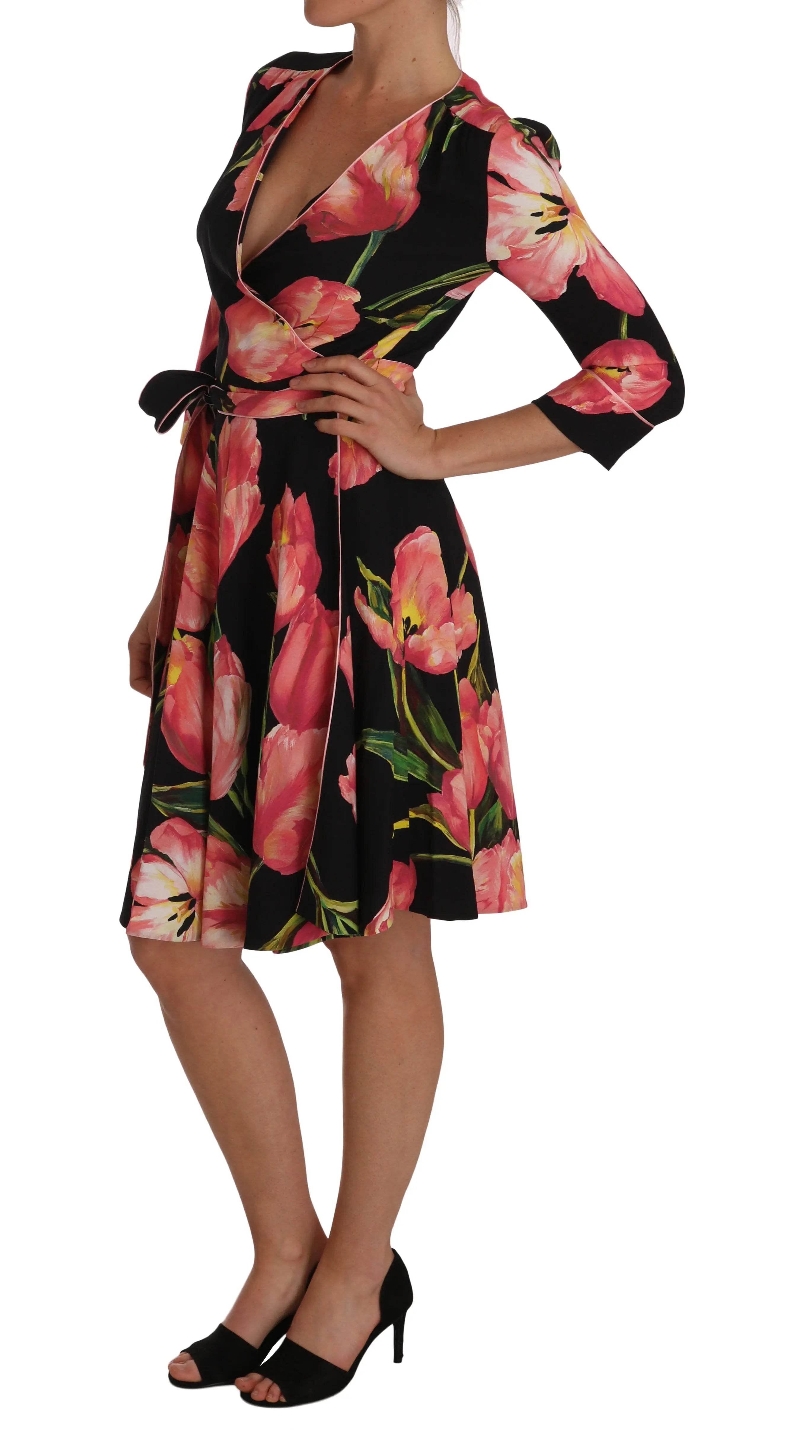 Robe Dolce & Gabbana à imprimé tulipes noires Dolce & Gabbana