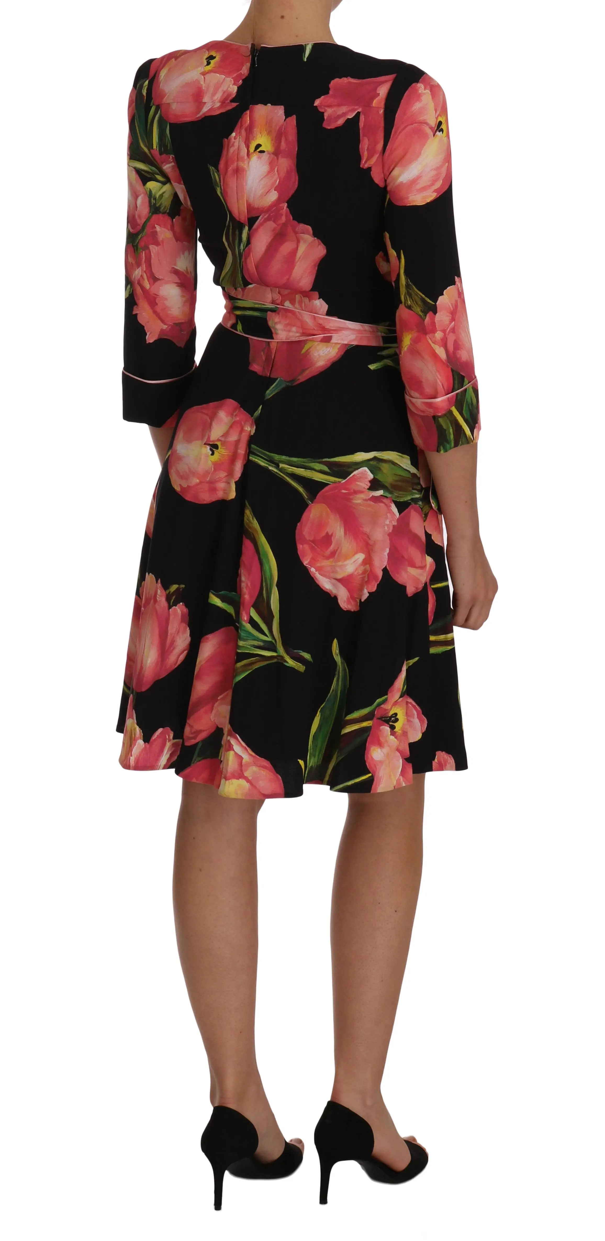 Robe Dolce & Gabbana à imprimé tulipes noires Dolce & Gabbana