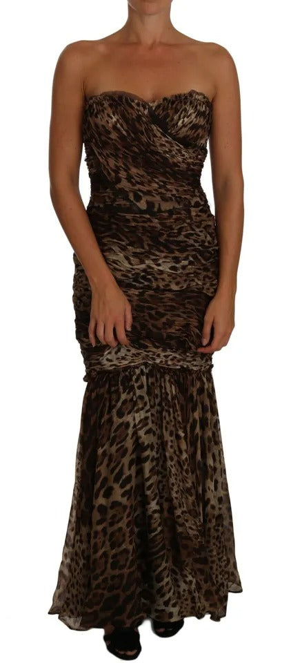 Robe longue Dolce & Gabbana marron léopard