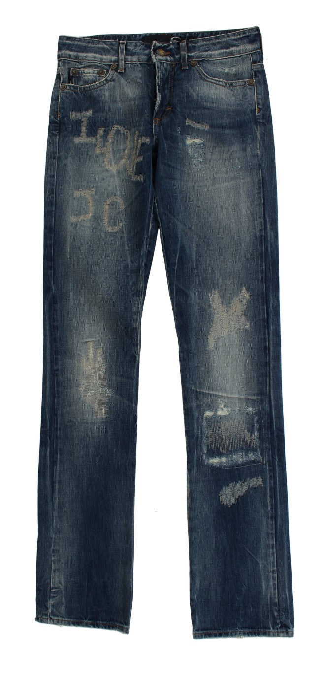 Jeans Just Cavalli droit bleu wash déchiré