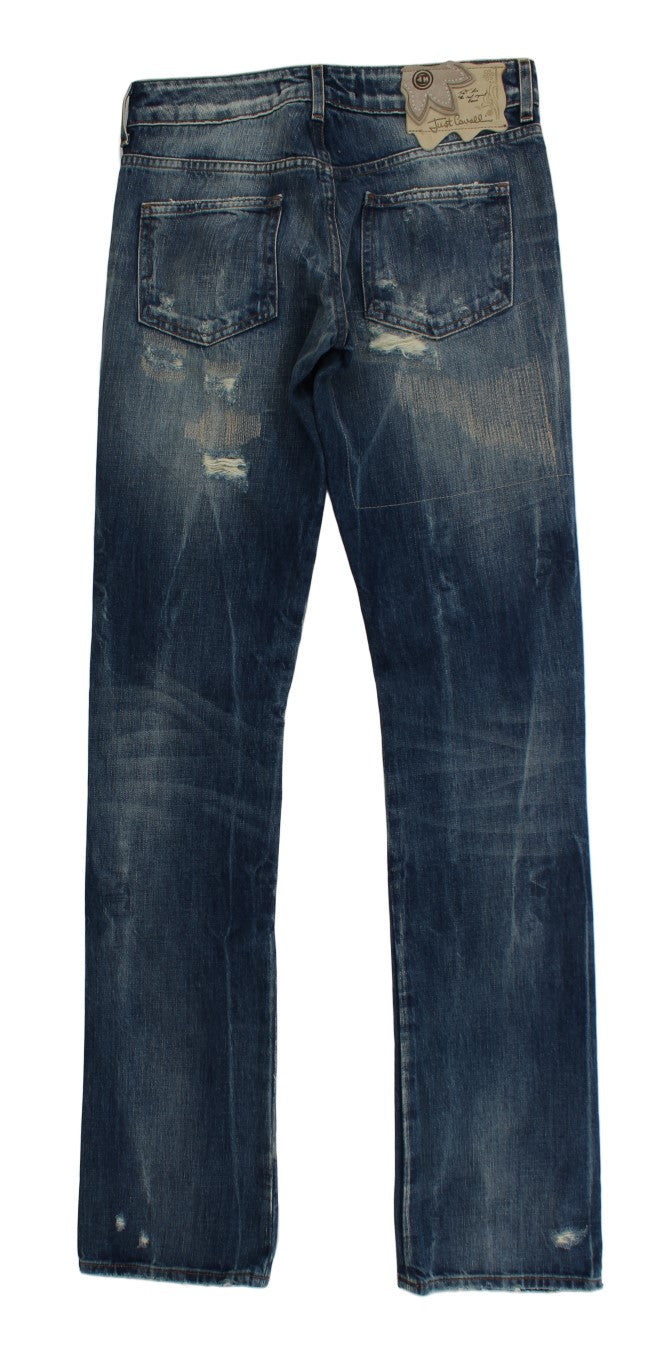 Jeans Just Cavalli droit bleu wash déchiré