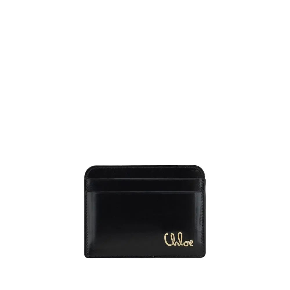 Porte-cartes Chloé logo cuir noir Chloé