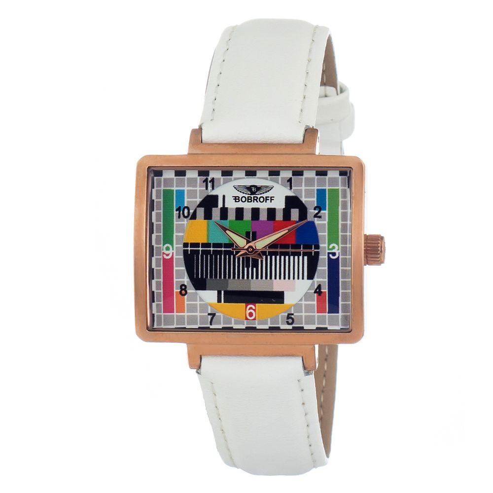 Montre blanche en cuir bronze