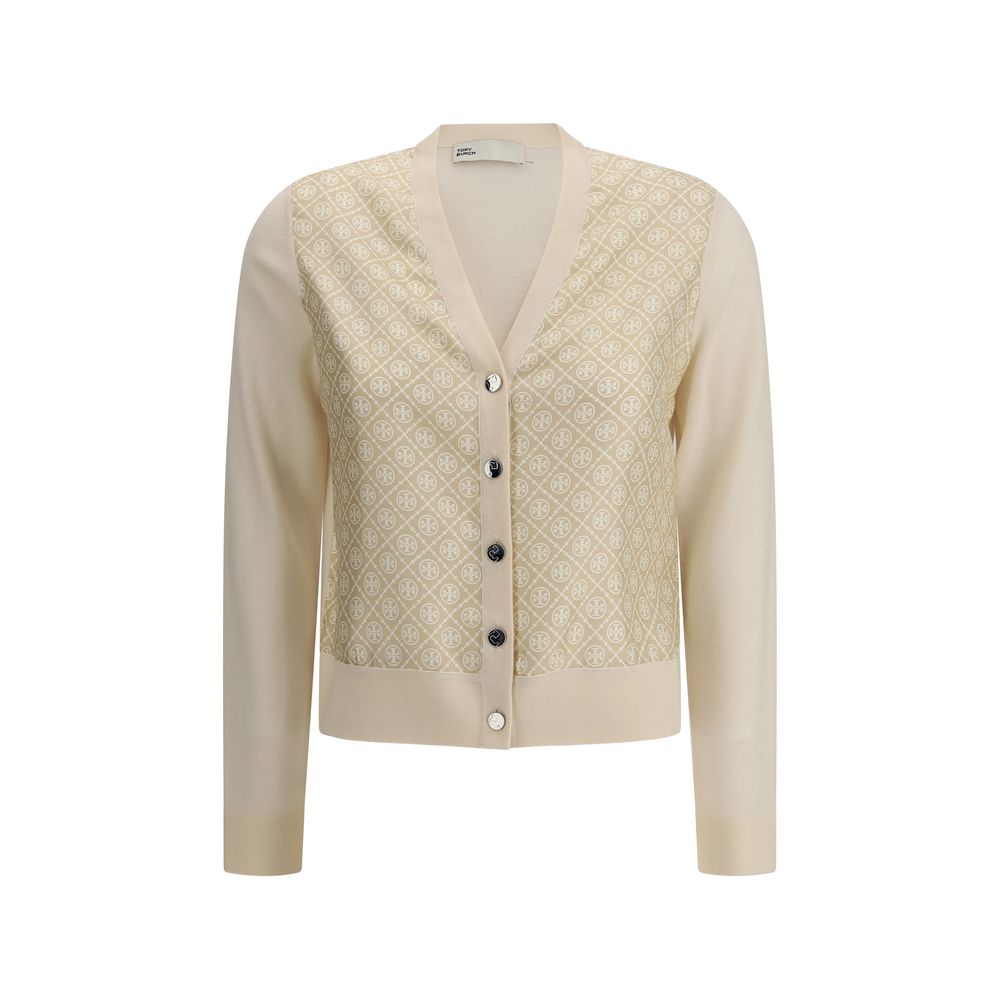 Cardigan Tory Burch avec logos écru