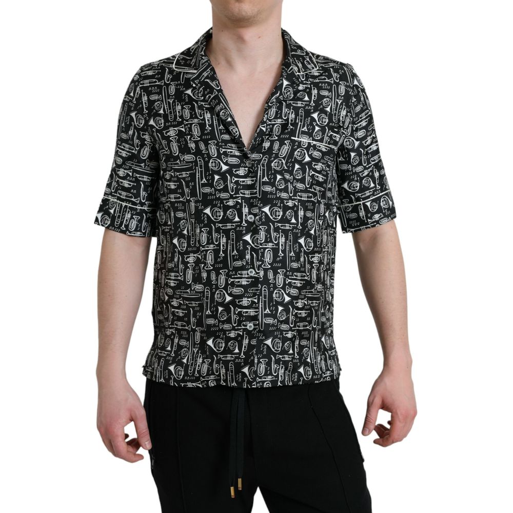 T-shirt polo italienne imprimé trompette noir