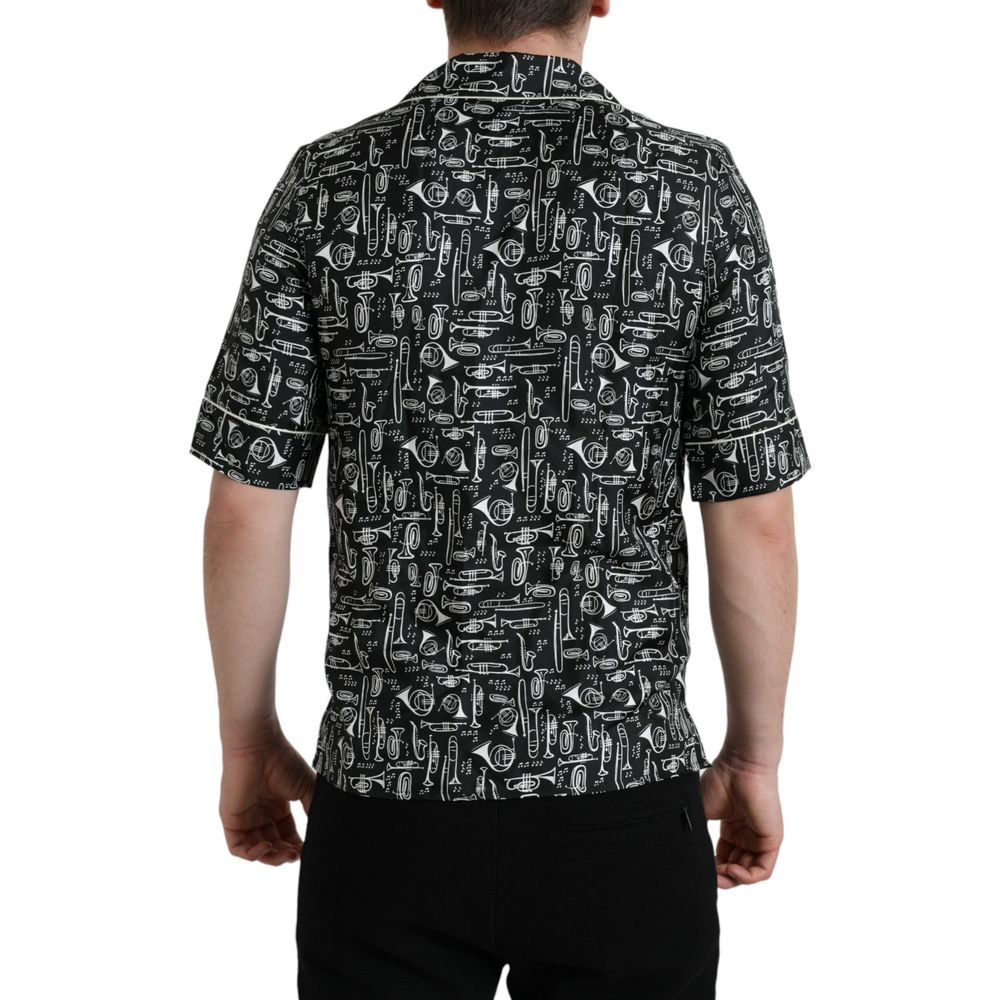 T-shirt polo italienne imprimé trompette noir