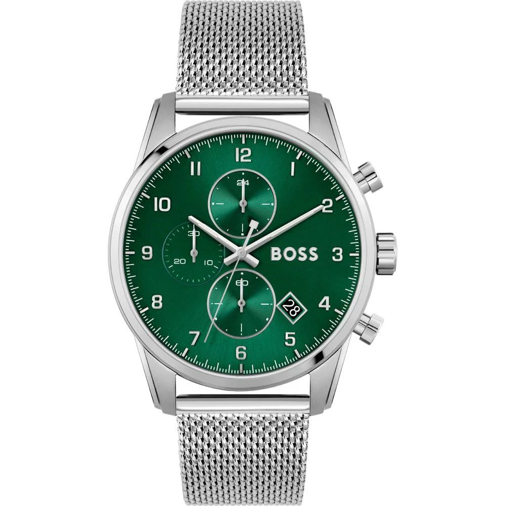 Montre argentée Quartz cadran vert