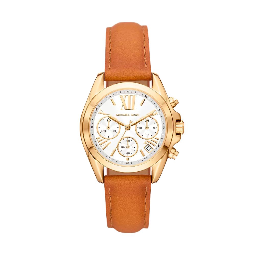 Montre dorée cuir marron blanche