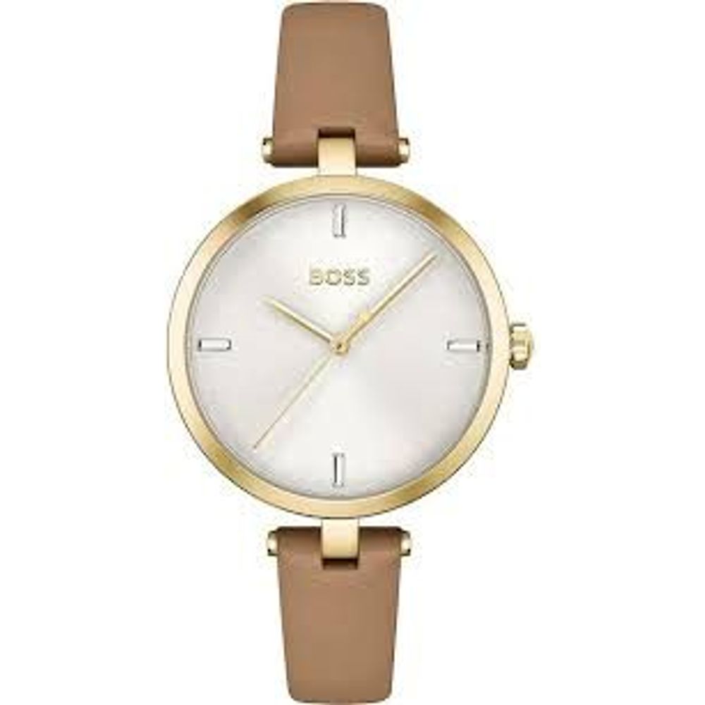 Montre en cuir beige dorée argentée