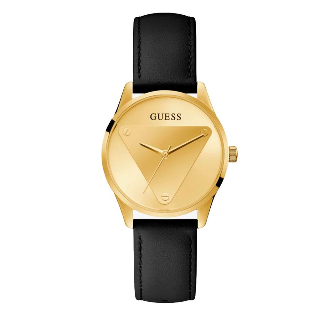 Montre noire en cuir avec bracelet interchangeable dorée