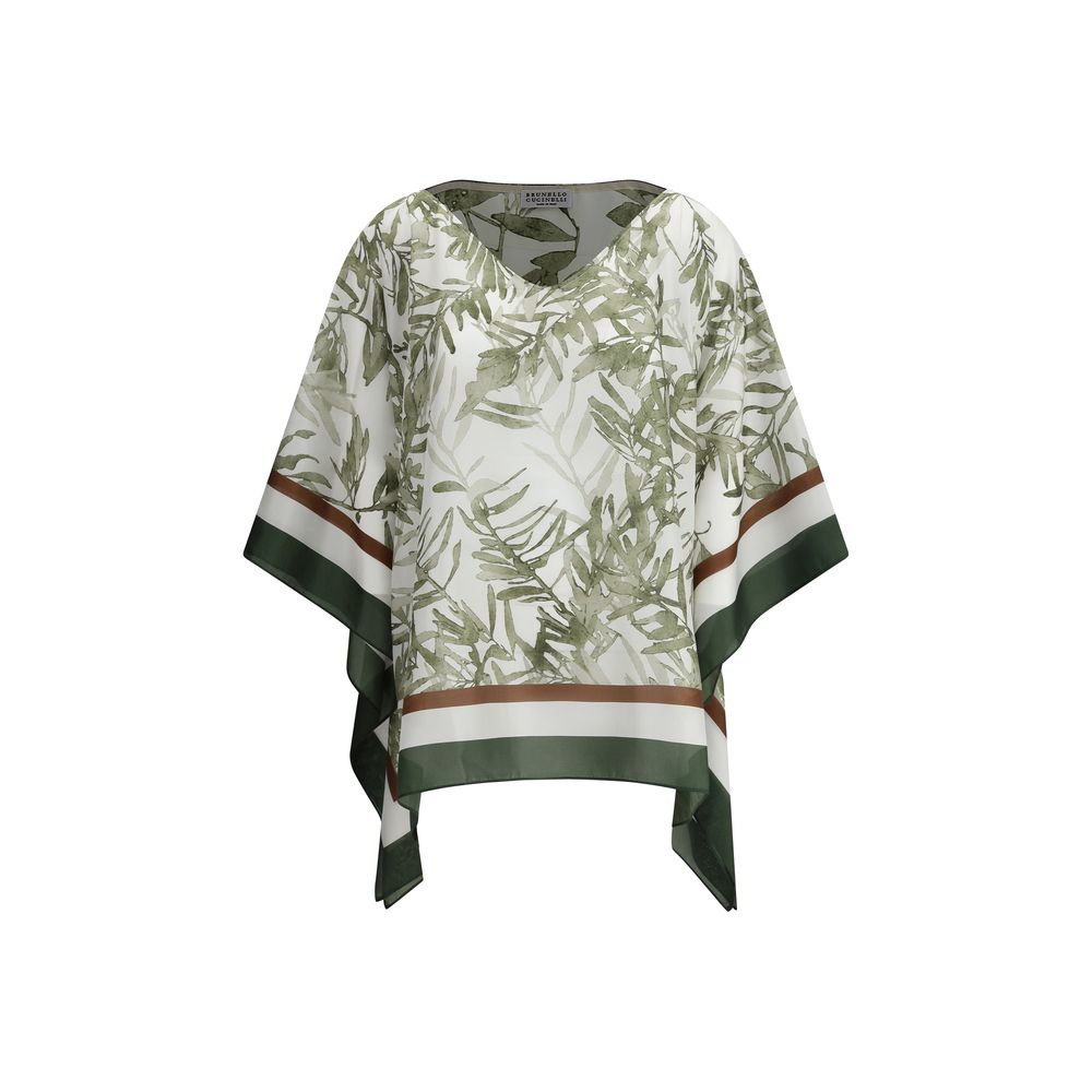 Blouse Brunello Cucinelli en soie imprimée feuilles naturelles