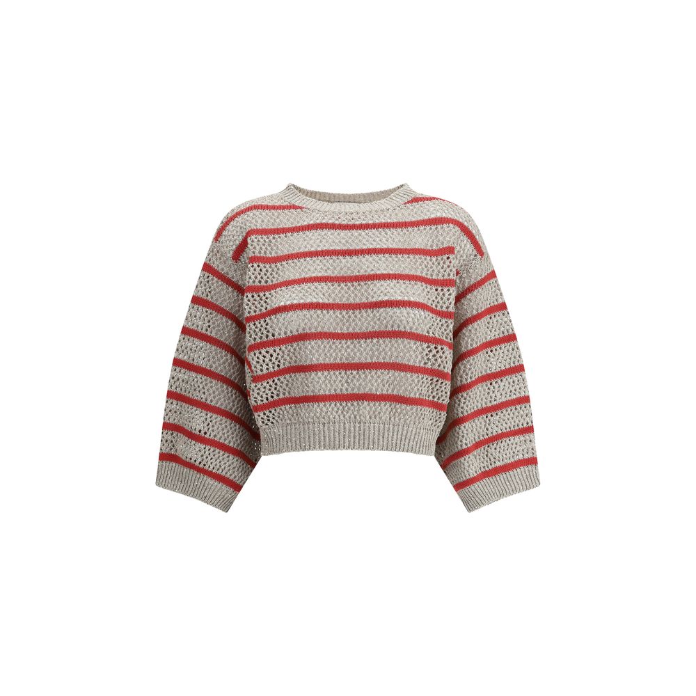 Pull Brunello Cucinelli perforé blanc