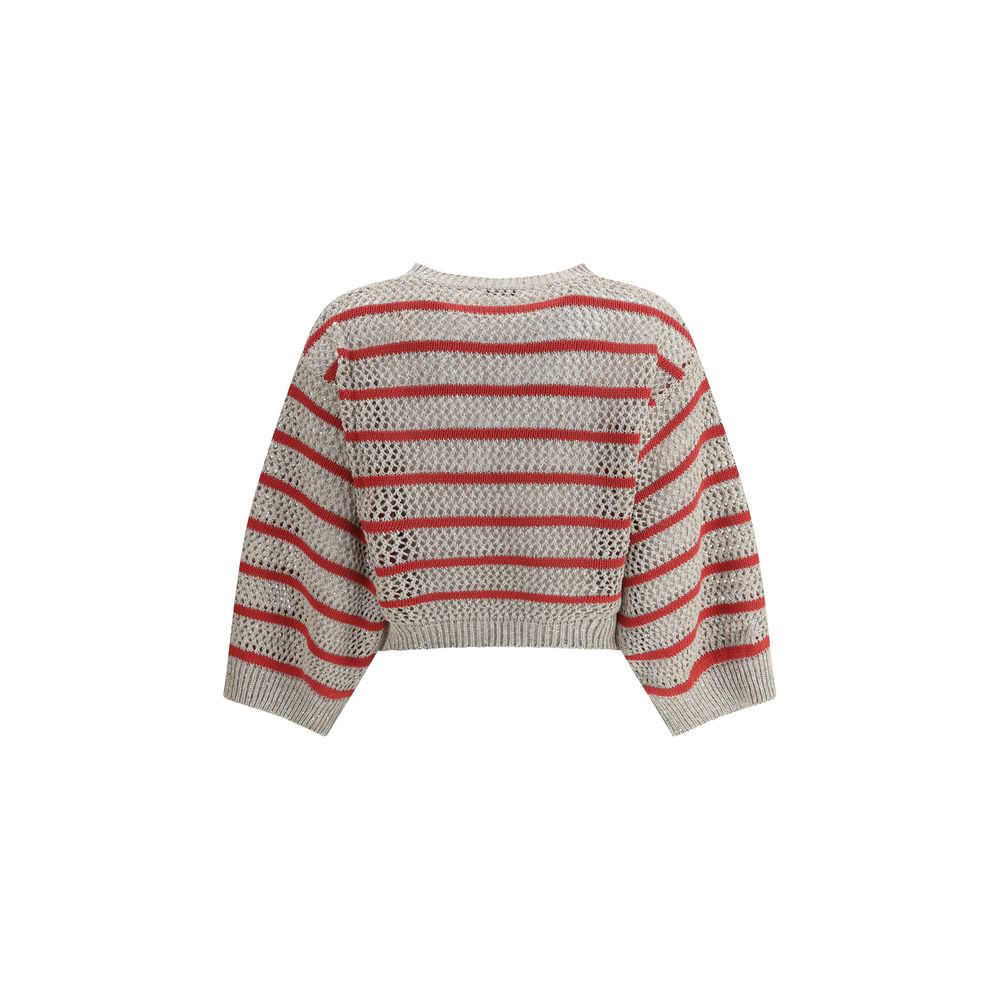 Pull Brunello Cucinelli perforé blanc