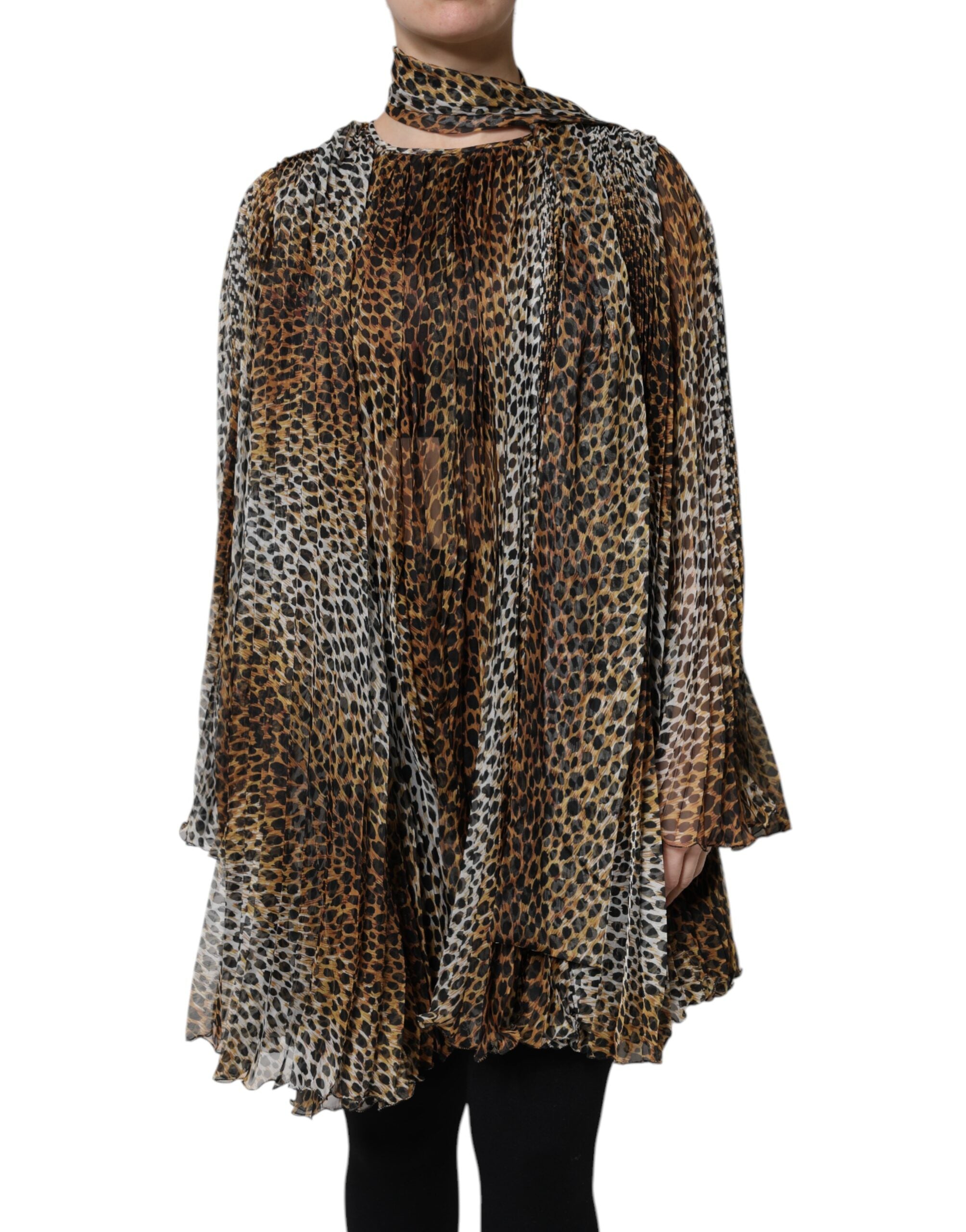 Robe Dolce & Gabbana écharpe imprimé léopard marron