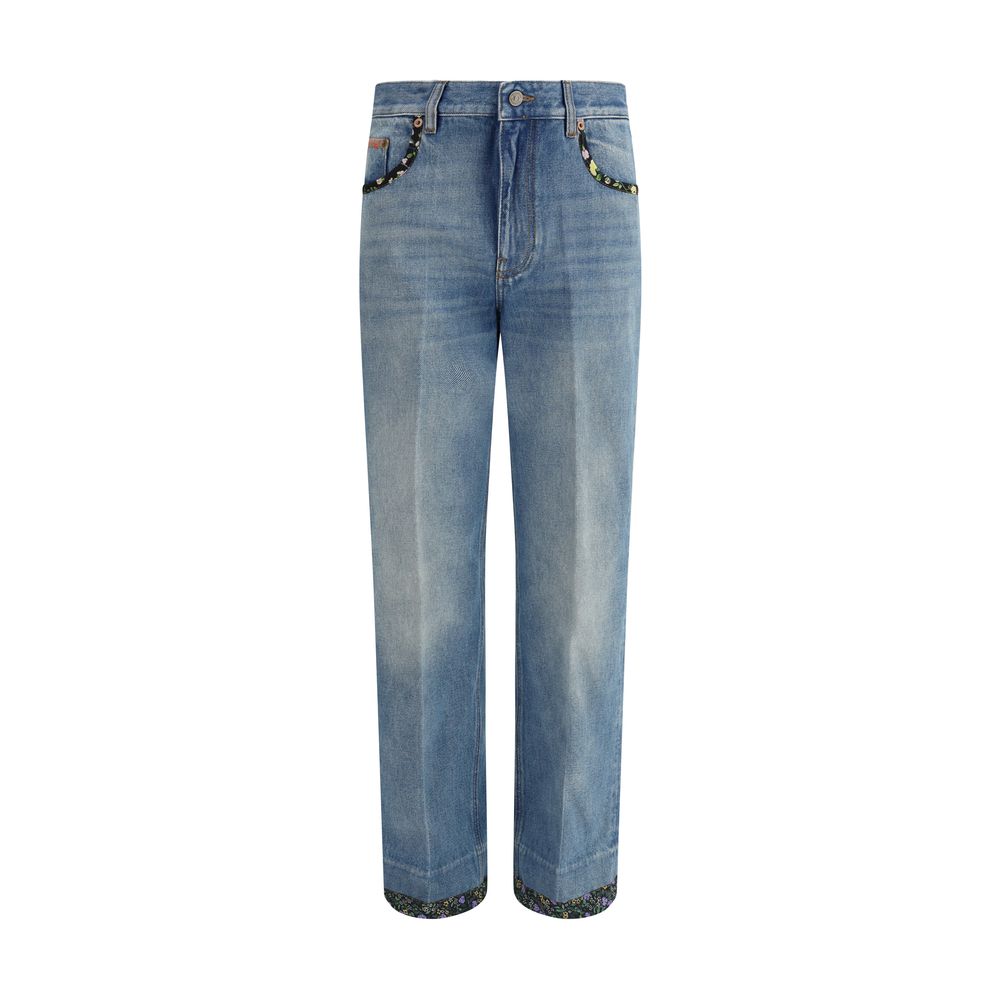 Jeans Valentino avec détails floraux blancs
