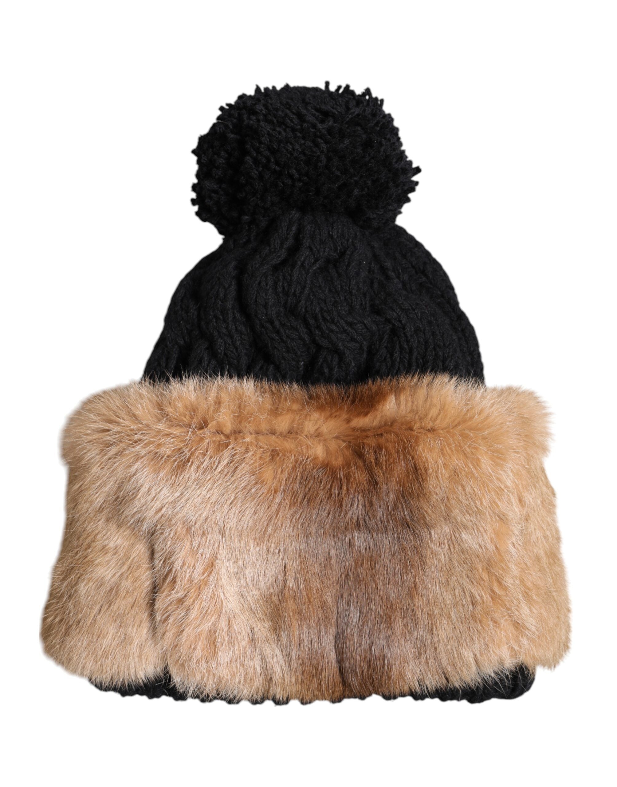 Bonnet Dolce & Gabbana en fourrure marron noir