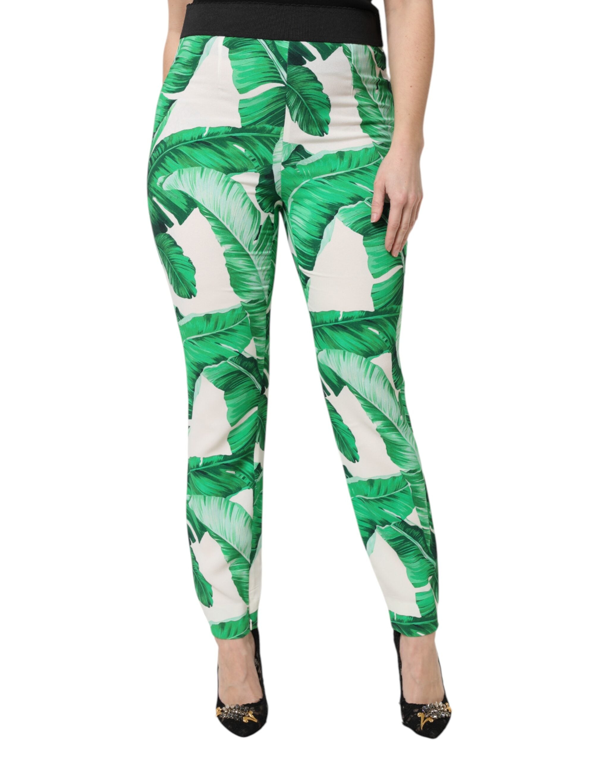 Pantalon Dolce & Gabbana à taille haute imprimé feuilles blanc vert