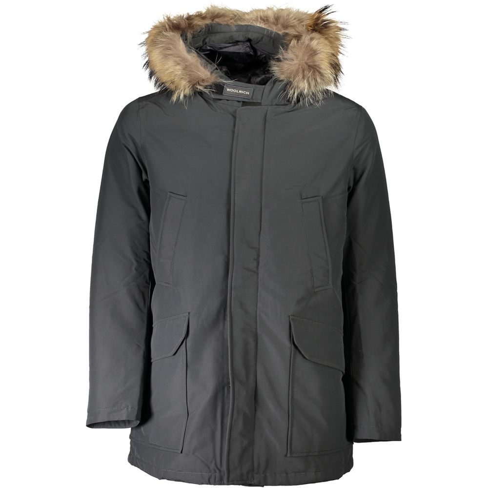 Parka grise avec capuche et fourrure