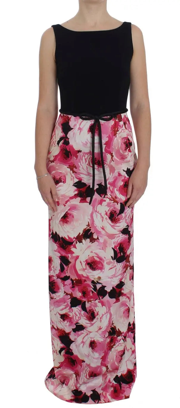 Robe Dolce & Gabbana longue noire à fleurs roses Dolce & Gabbana