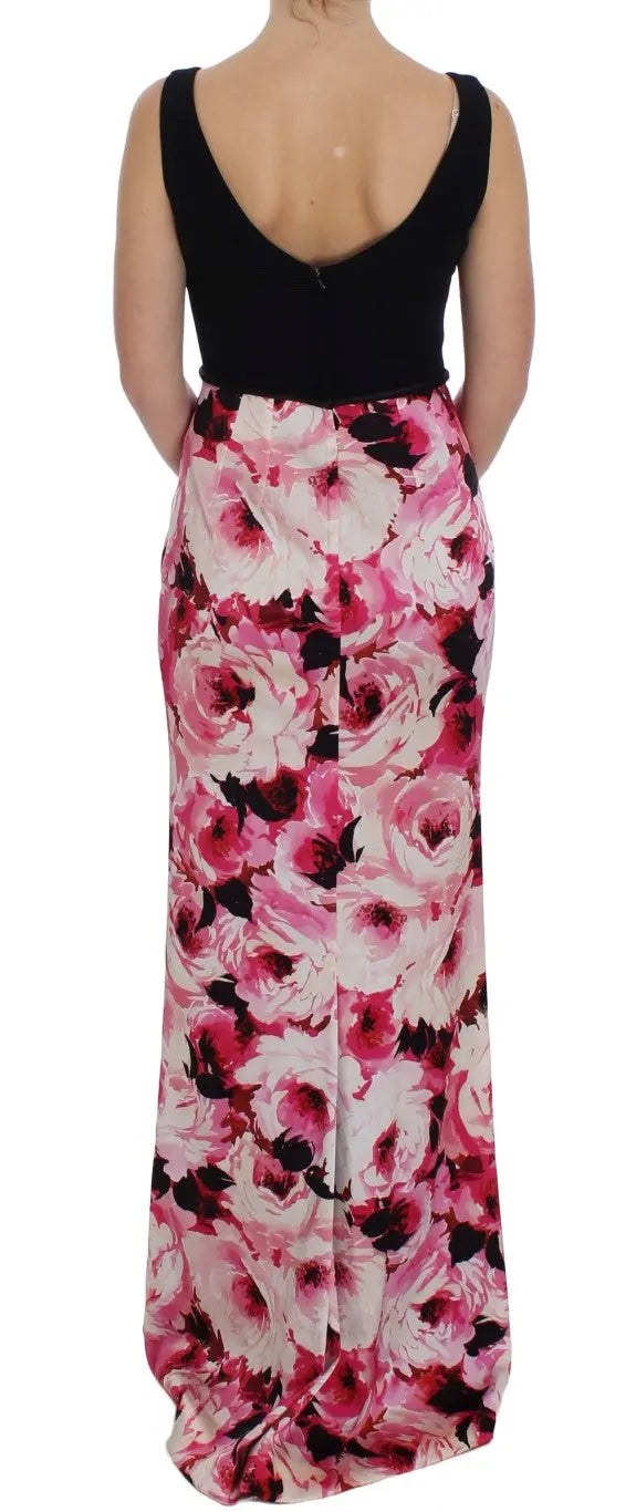 Robe Dolce & Gabbana longue noire à fleurs roses Dolce & Gabbana