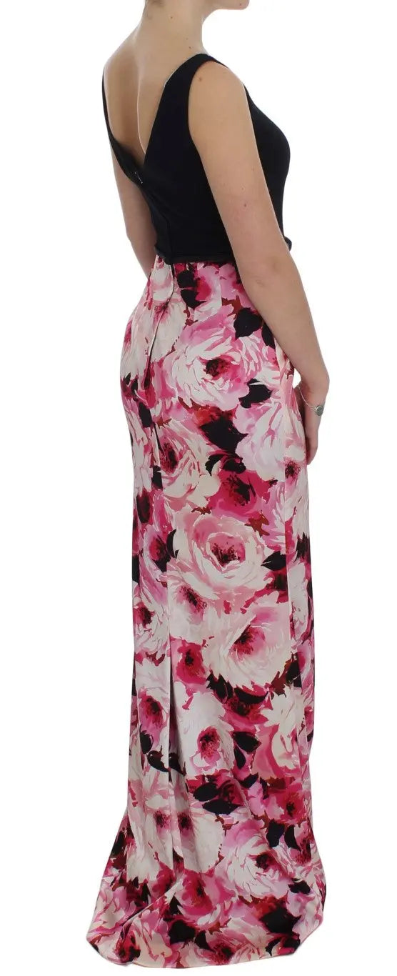 Robe Dolce & Gabbana longue noire à fleurs roses Dolce & Gabbana