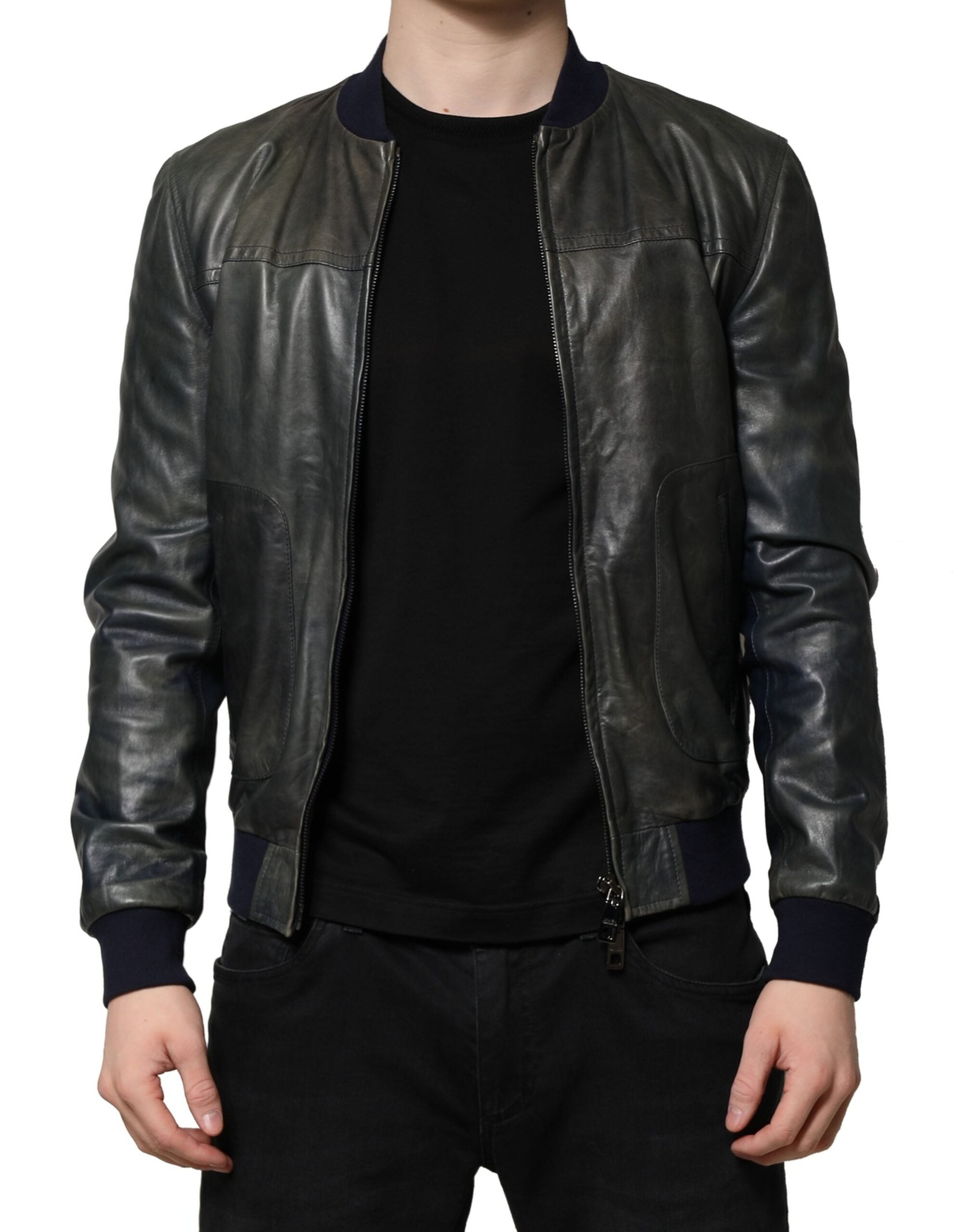 Veste en cuir Dolce & Gabbana noire