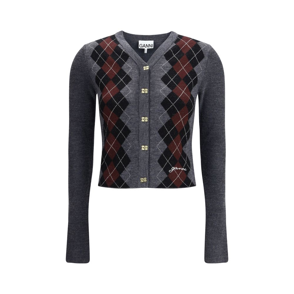 Cardigan Ganni Check gris