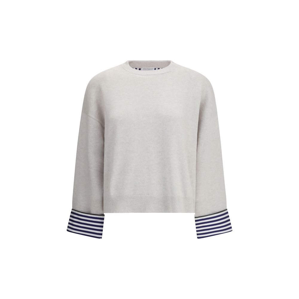 Pull Brunello Cucinelli à col rond gris