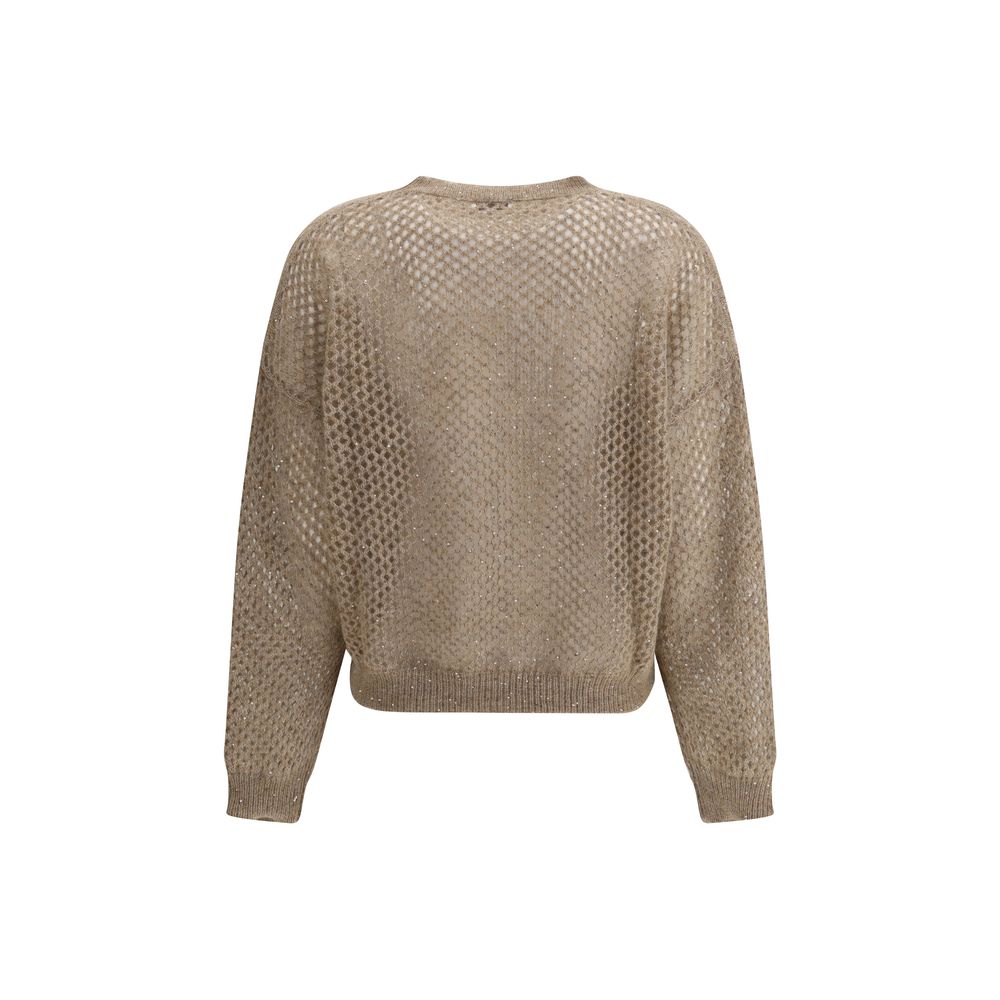 Pull Brunello Cucinelli perforé blanc