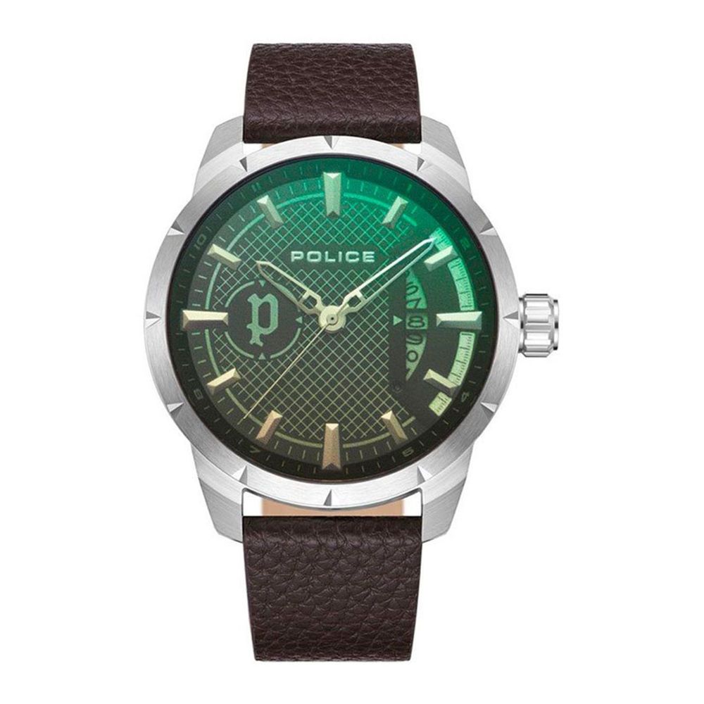 Montre Police Neist verte brun cuir