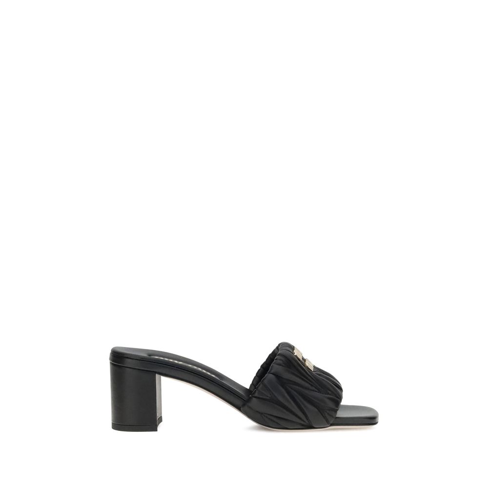 Sandales Miu Miu logo cuir noires