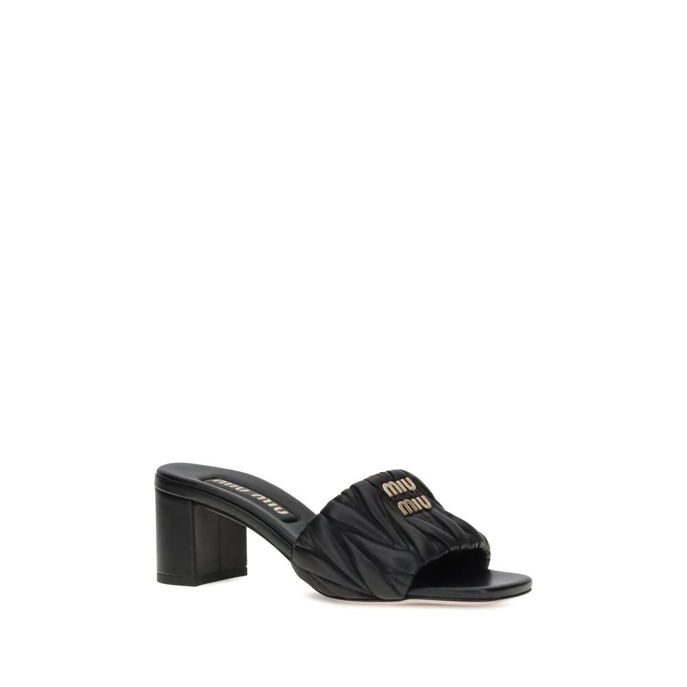 Sandales Miu Miu logo cuir noires
