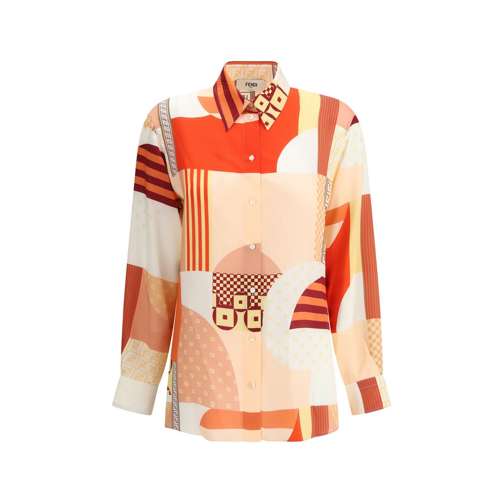 Chemisier Fendi en soie patchwork multicolore