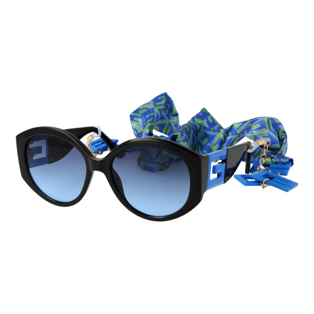 Lunettes noires avec chaîne bleuies
