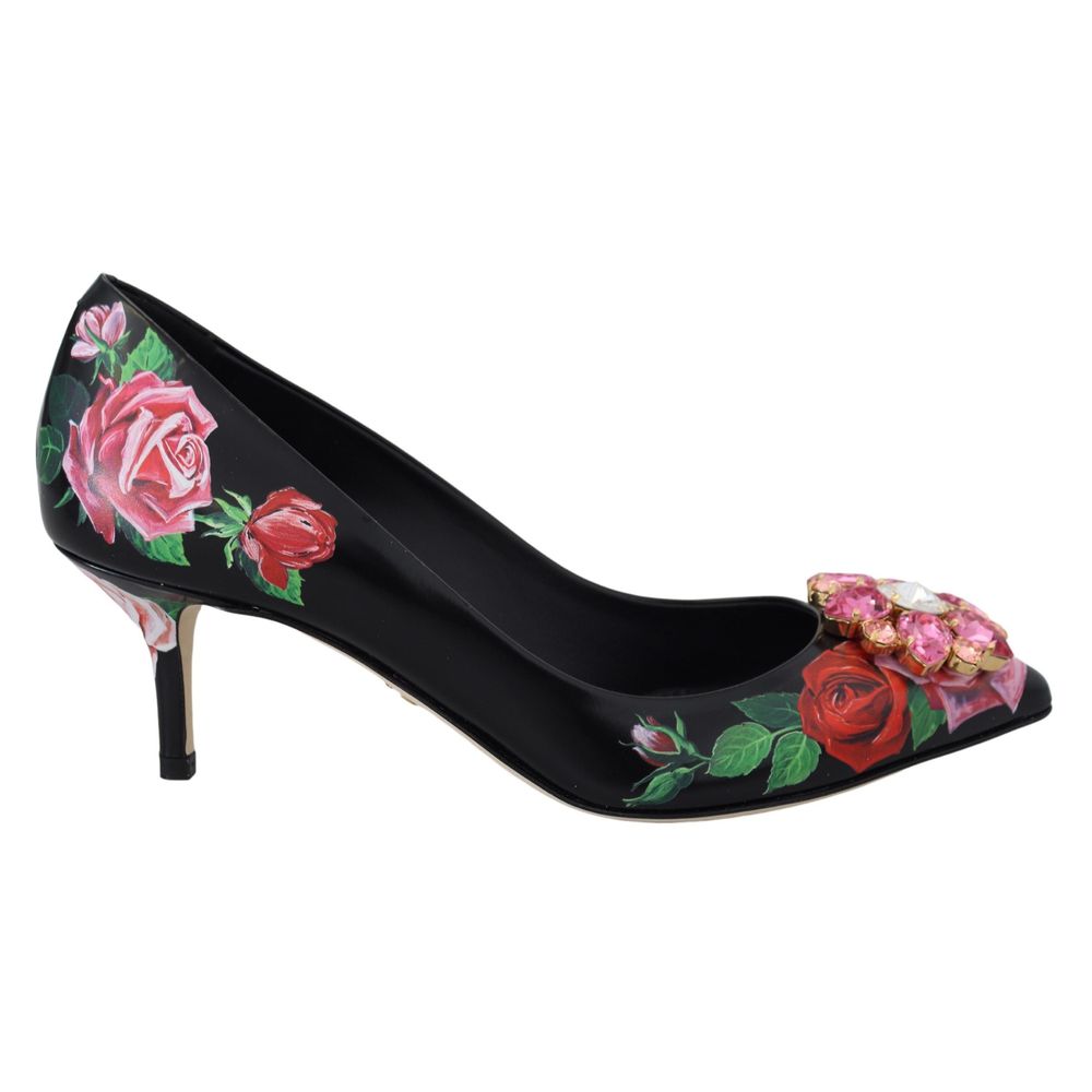 Pompes cuir imprimé floral noires