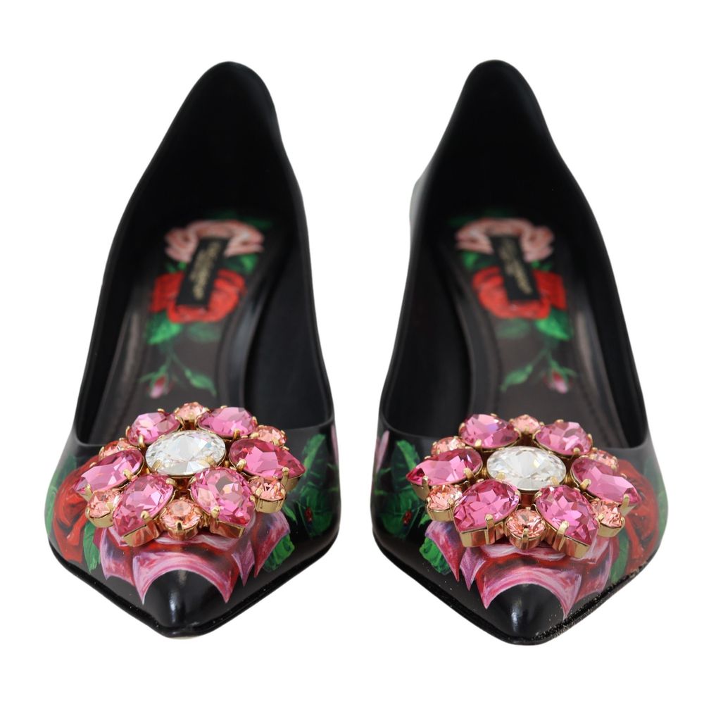 Pompes cuir imprimé floral noires