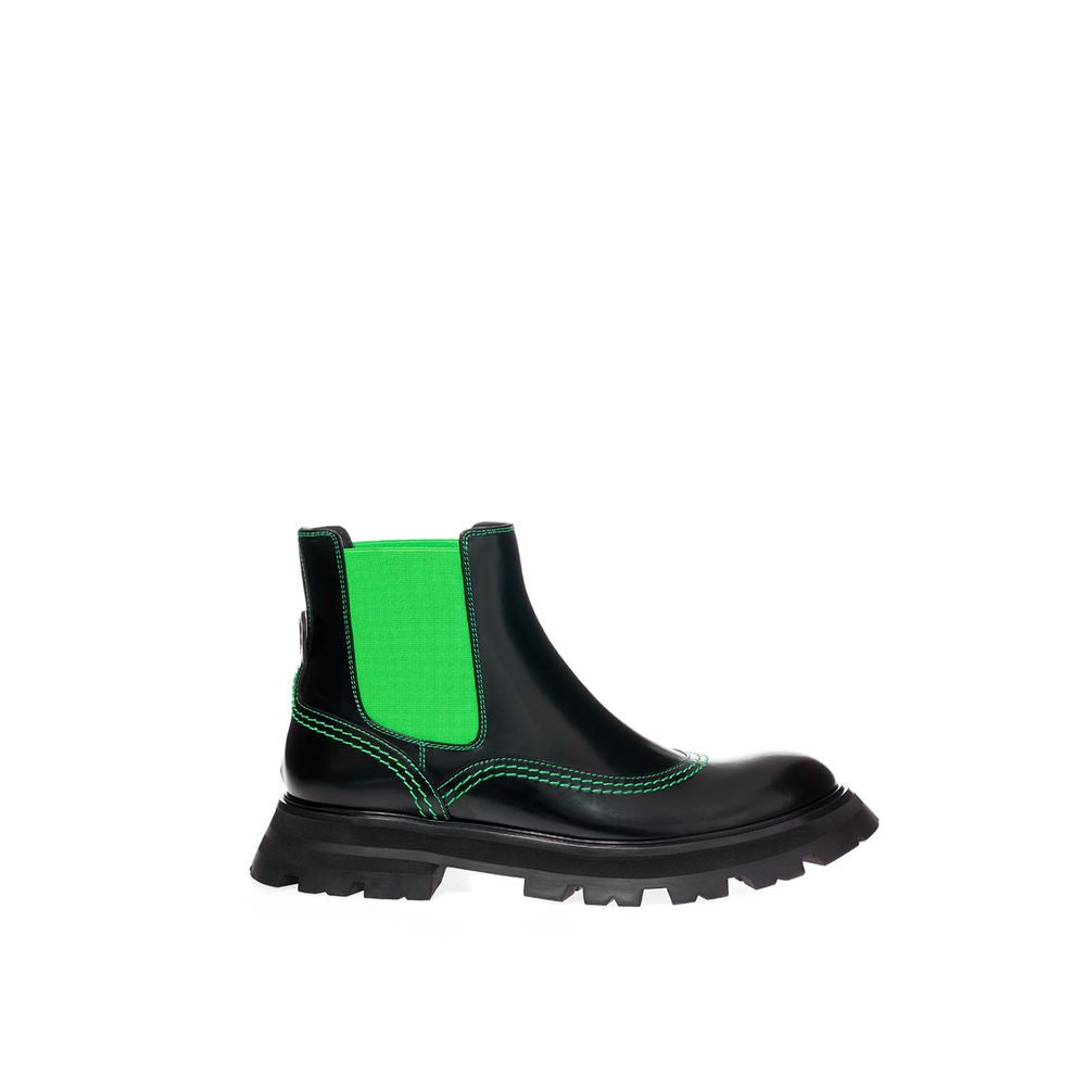 Bottines Alexander McQueen Chelsea noires et vert néon