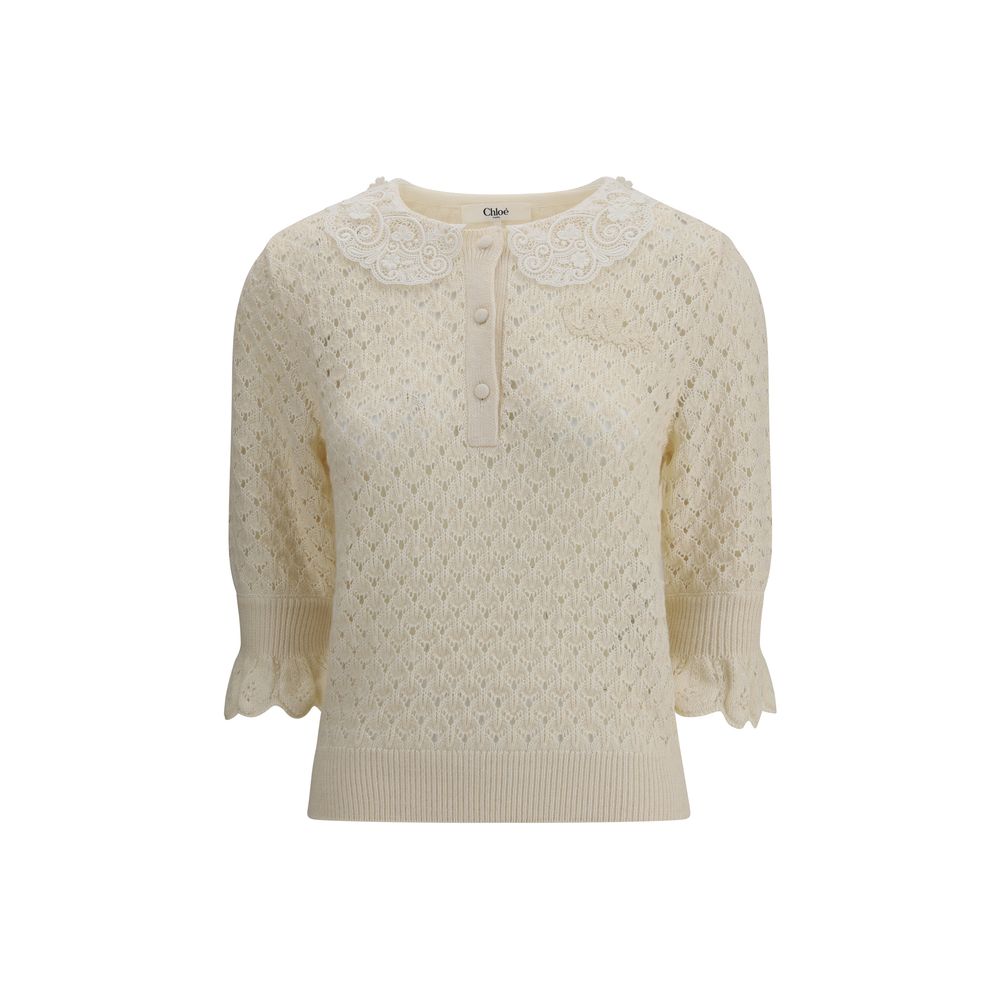 Pull Chloé avec col en dentelle blanc