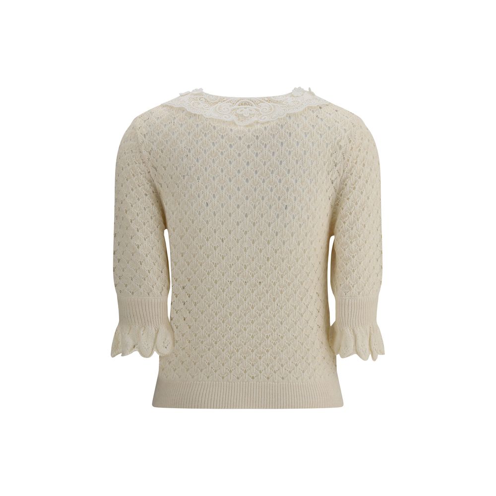 Pull Chloé avec col en dentelle blanc