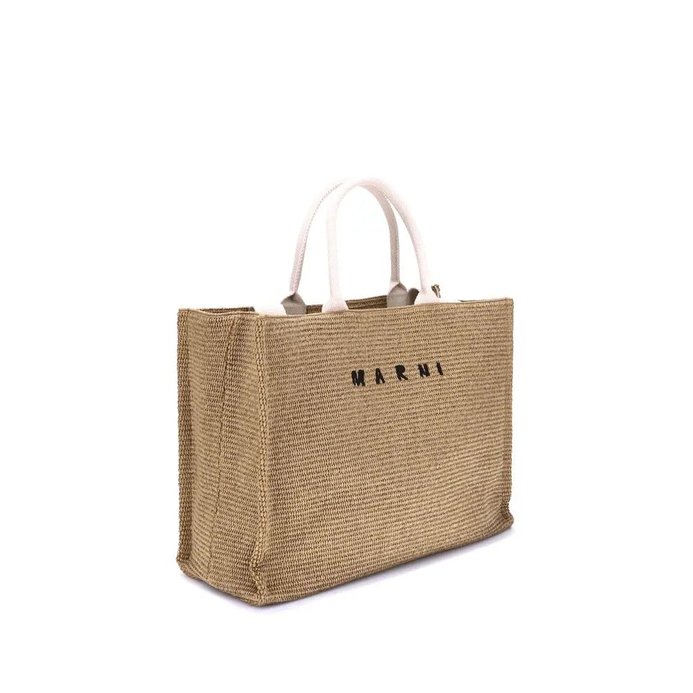 Sac cabas Marni effet raffia beige Marni