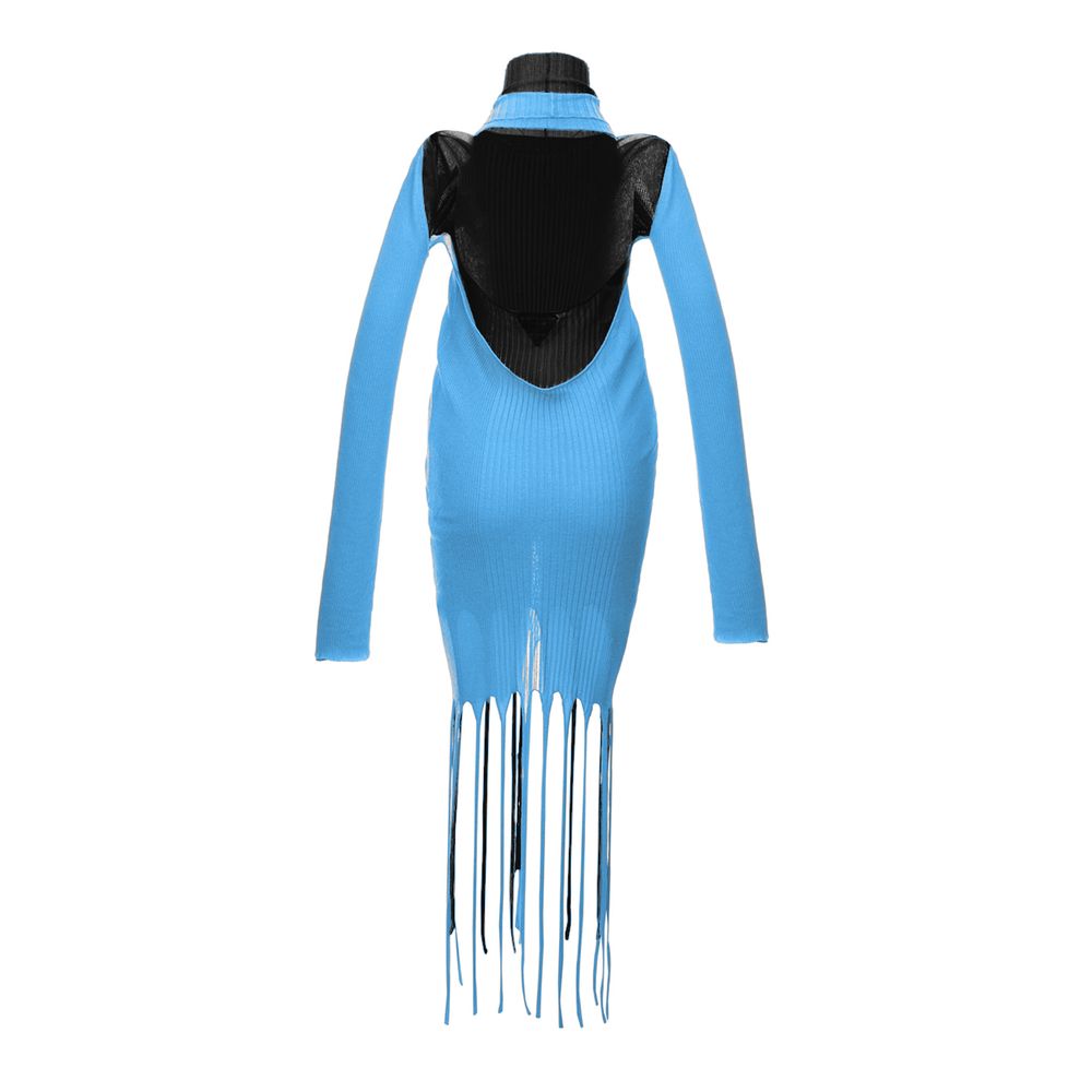 Robe Bottega Veneta Ribbed Fringe bleue