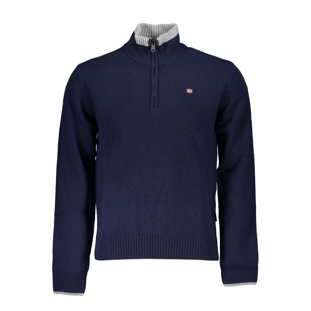 Sweater bleu à zip demi avec logo