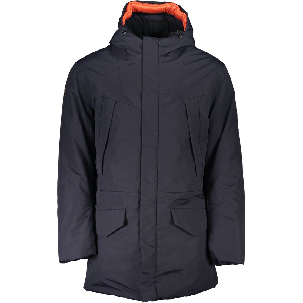 Veste longue bleue avec capuche bleue