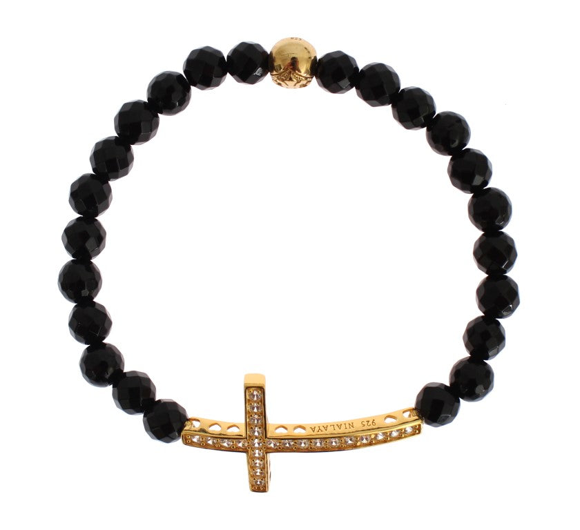 Bracelet Nialaya Agate noir et or