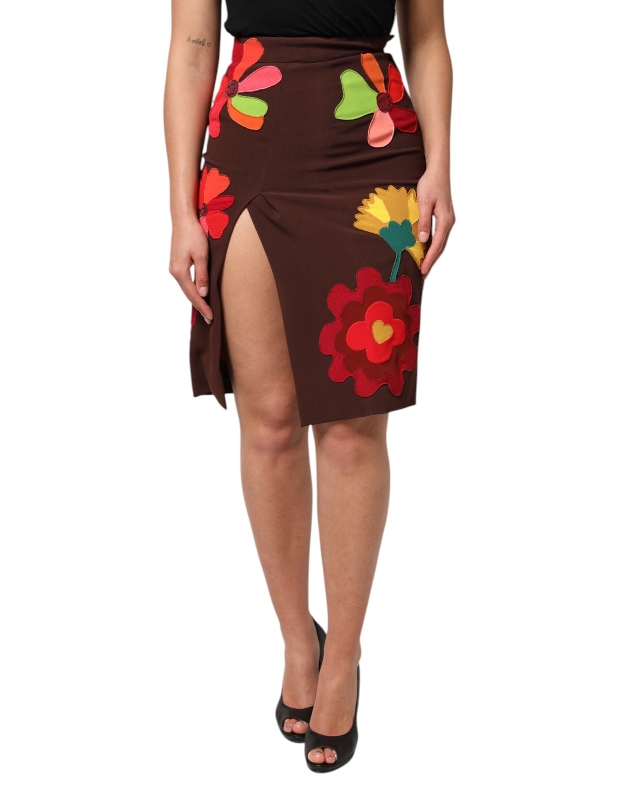 Jupe Dolce & Gabbana fleurie brune