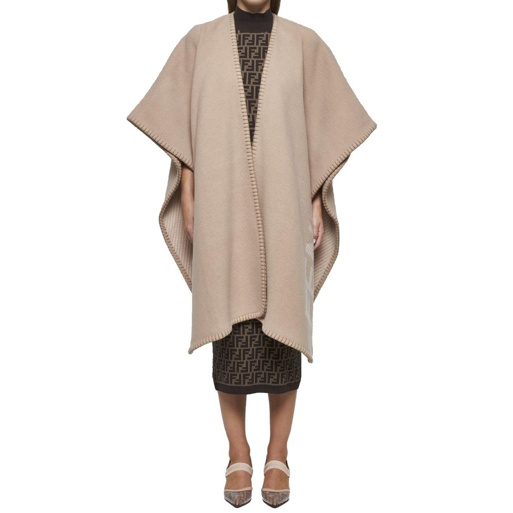 Poncho Fendi en laine marron