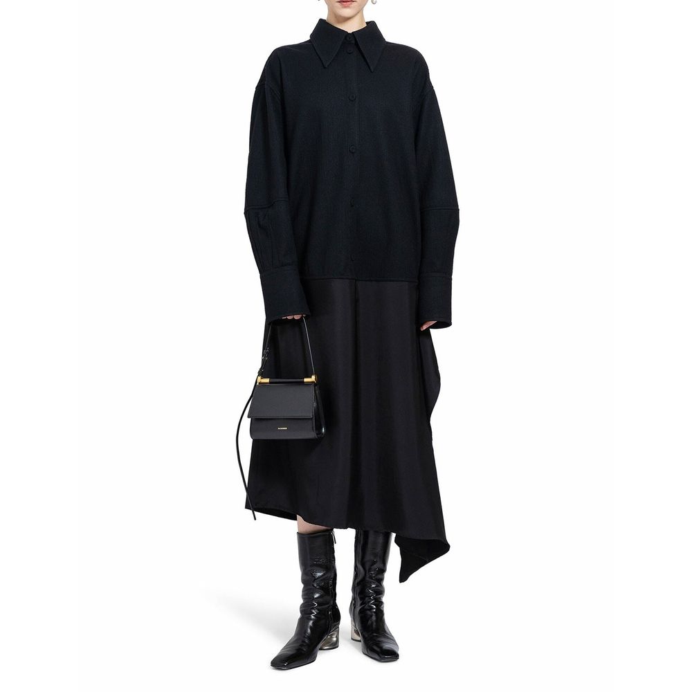 Robe laine asymétrique Made in Italy noire