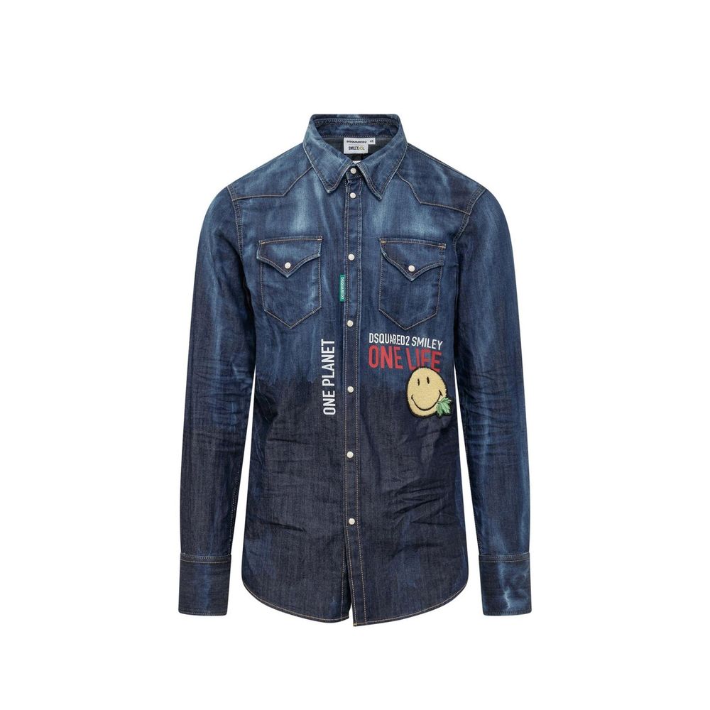 Chemise x Smiley en denim bleue
