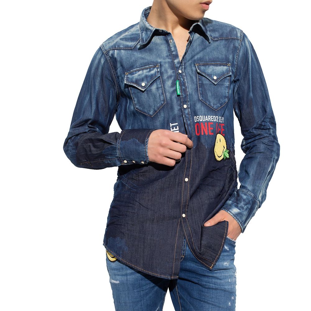 Chemise x Smiley en denim bleue