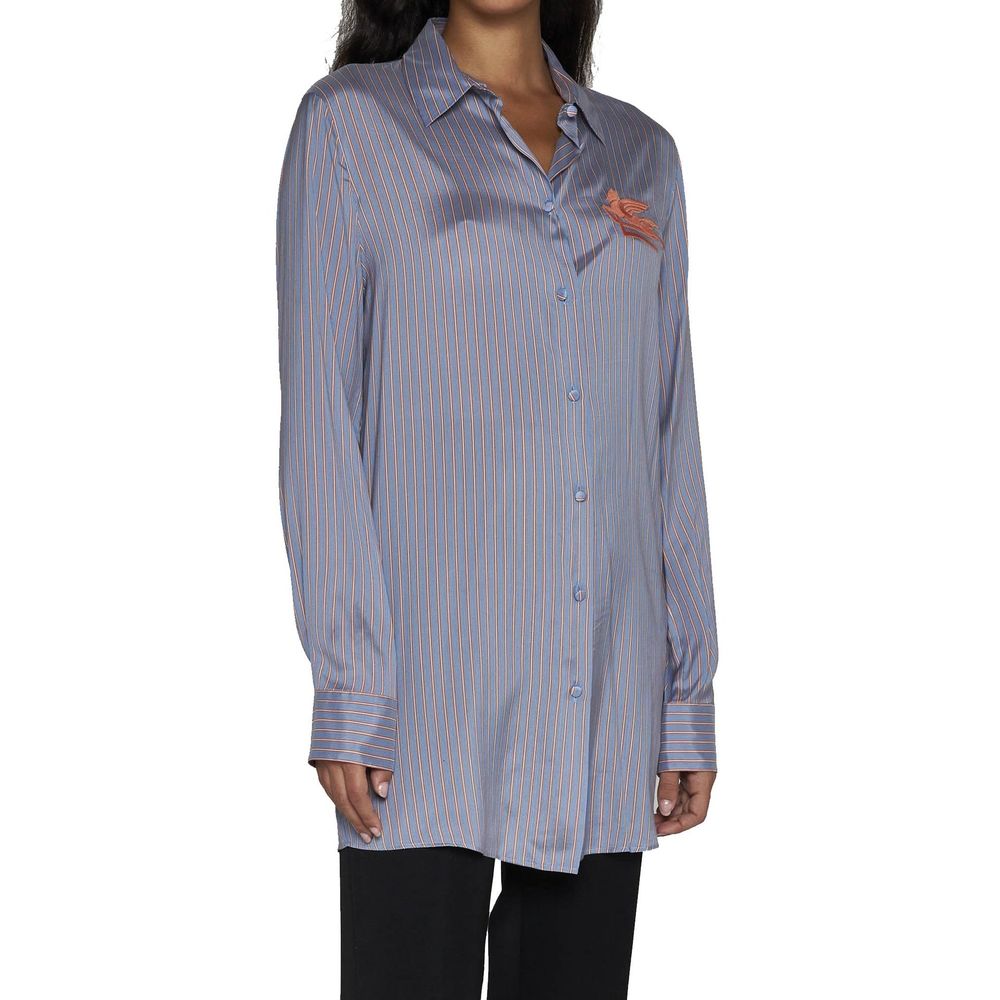Chemise en soie rayée italienne multicolore